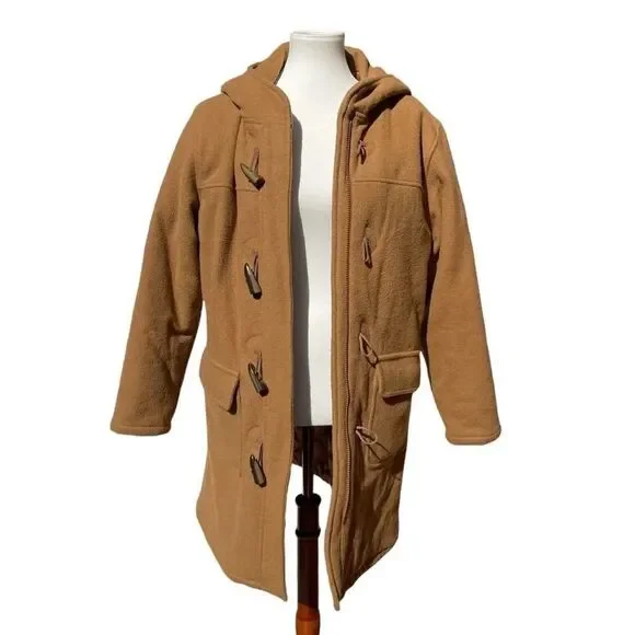 Cabela’s Women’s Toggle Duffel Wool-blend Hooded Coat, Large. Tan cargo pockets - Picture 2 of 16